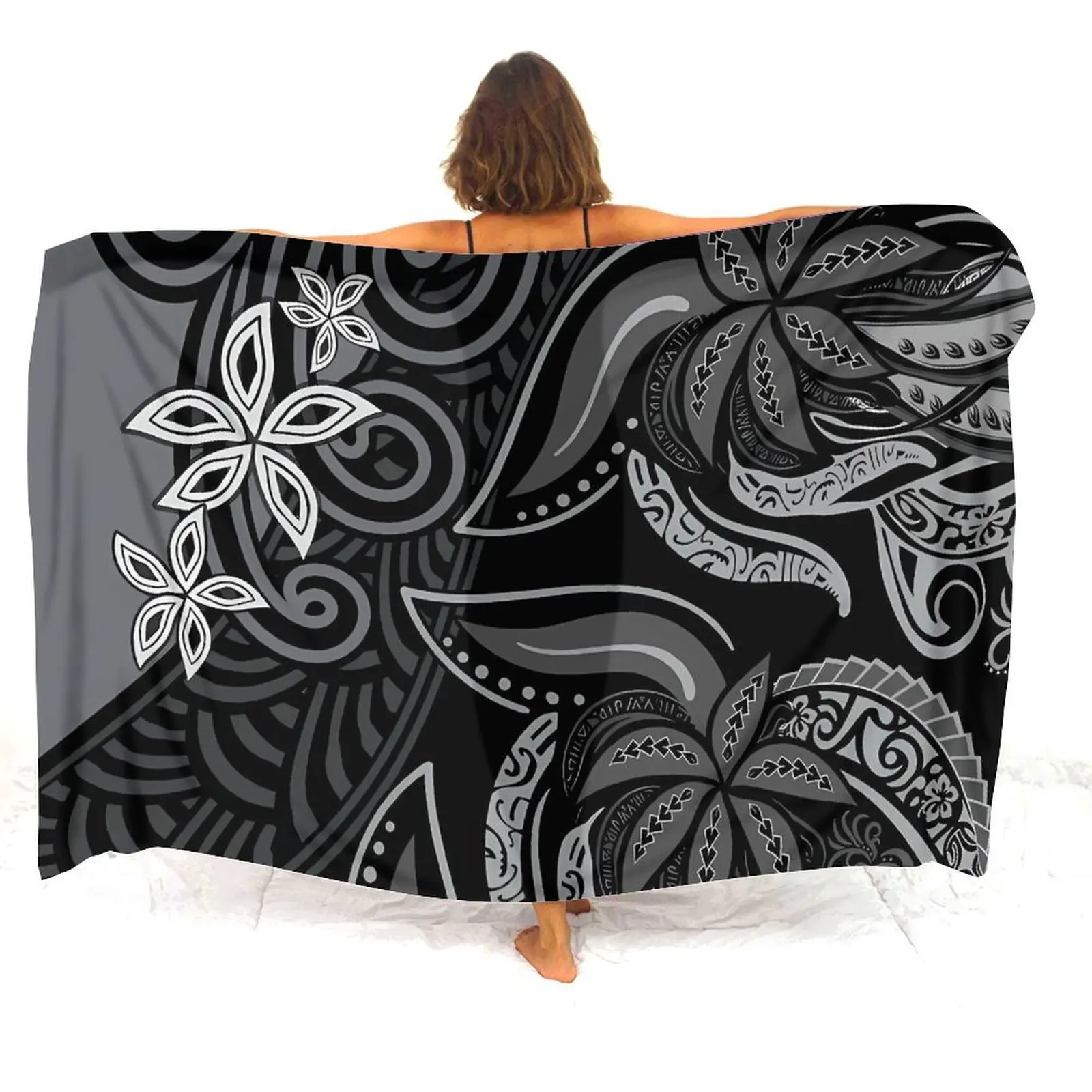 

Polynesian Custom-Made Women'S Sarong Smock Soft Seaside Coat Apron, Samoa Fiji Hawaiian Islands Hibiscus Flower Design Sarong