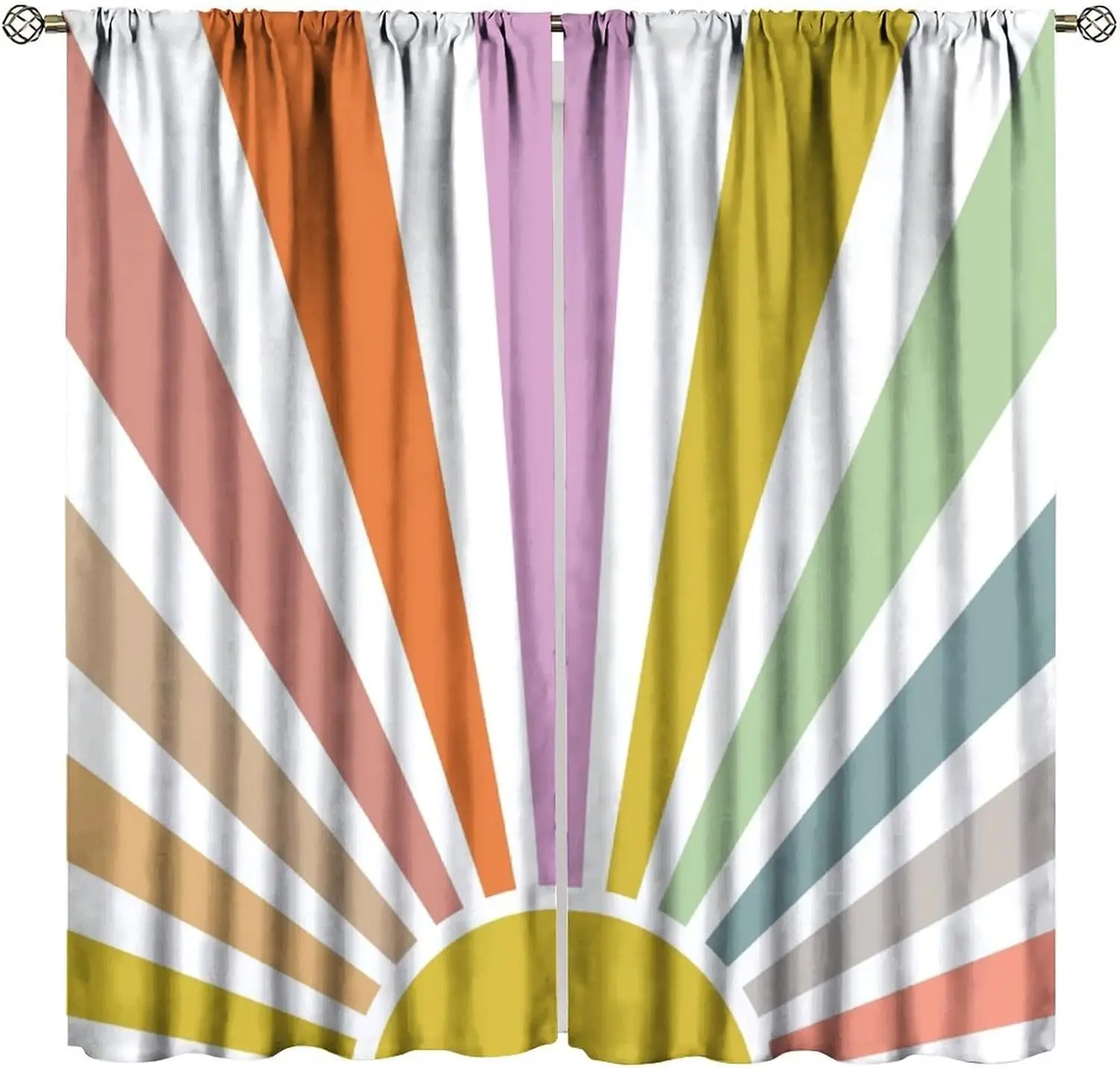 Boho Vintage Sun 70s Curtains Retro Rainbow Cute Sunshine Sunrise Sunset Colorful Abstract Blackout Window Drapes for Bedroom