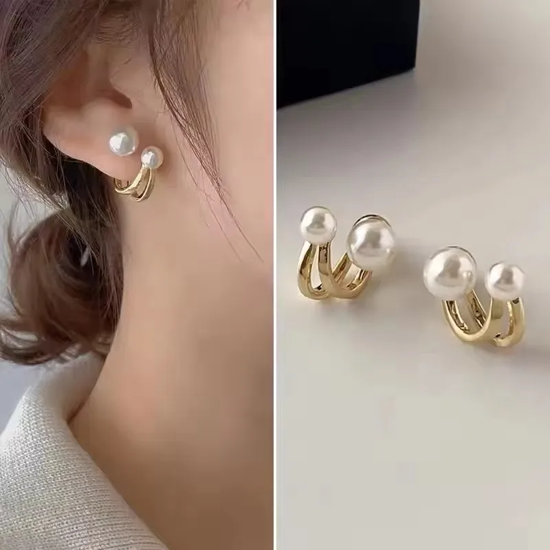 1Pair Irregular Design Pearl Stud Earrings for Women Fashion Geometric Gold Color Metal Earrings Trend Party Jewelry Gift e823