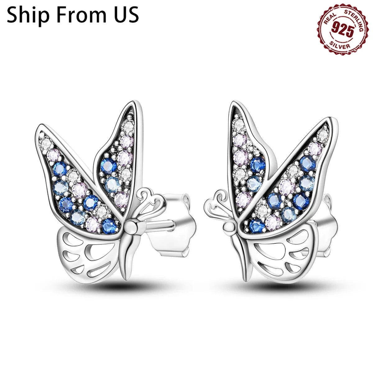 925 Sterling Silver Blue Butterfly Animals Series Stud Earrings Zircon For Women Exquisite Daily Wear Jewelry Accessories Gifts