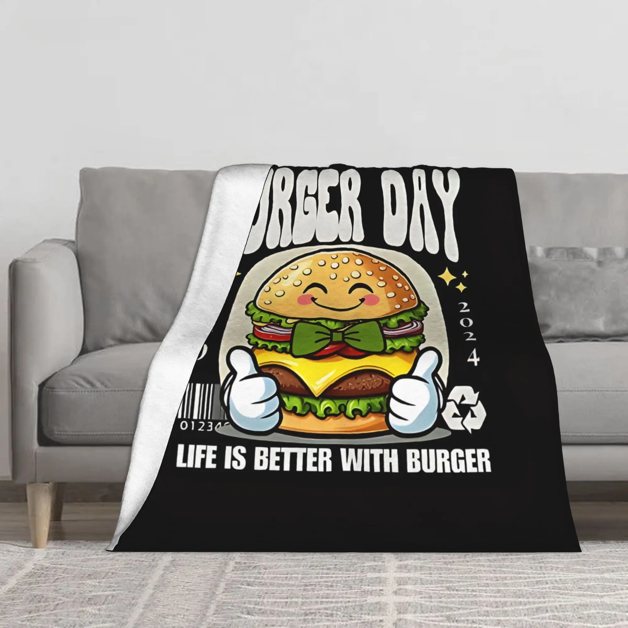 1PC Burger Day Life Is Better With Burger Blanket Throw Blanket Novelty Warm Blanket All Season Gift