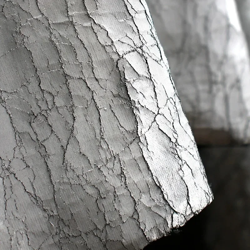 Craftsmanship Crack Texture Silver White Coating Fabric Creative Background High-end Coat Clothing Designer Fabric