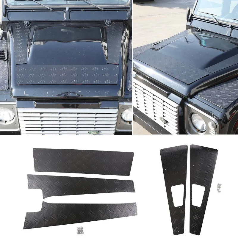 

For Land Rover Defender 90 110 130 04-18 Aluminum Black Car Hood Anti-skid Plate Sheet Kits Trim Stickers Car Accessories