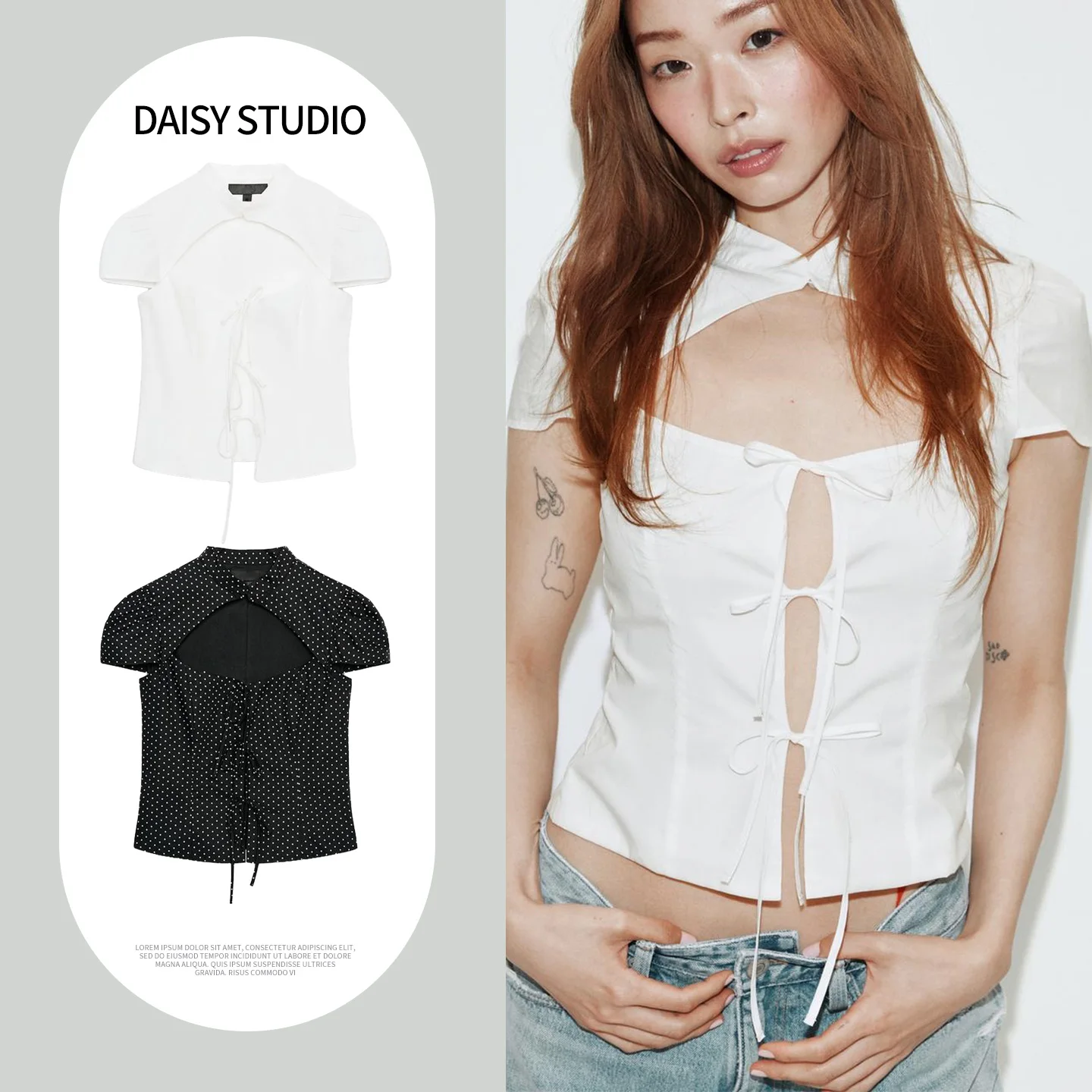 

Elegant Style Women's Slim Fit Shirt Summer New Knot Decorated Short Sleeve round Neck Split Polyester Breathable S...
