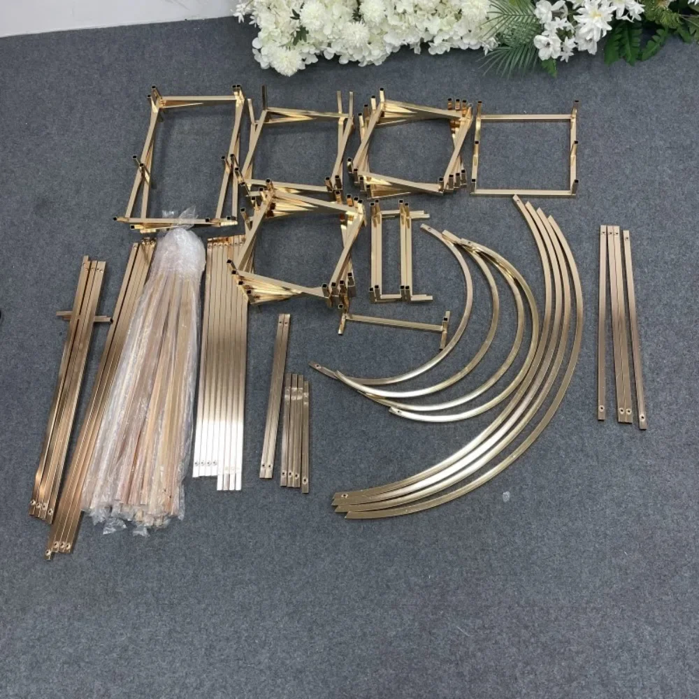 New wedding gold-plated screen background frame, iron heart shaped arch, indoor wedding scene decoration props, flower rack