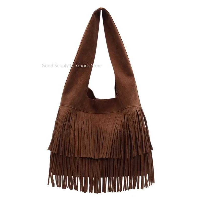 

Women Frosted Slouchy Hobo Bag Faux Suede Fringe Underarm Bag Large Capacity Travel Tote Handbag Ladies Commute Bag