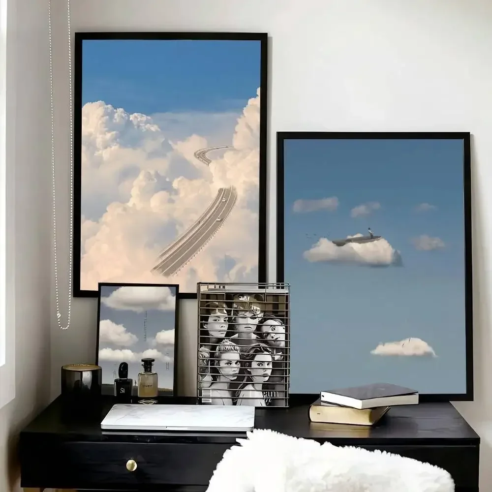 Whimsical Abstract Modern Wall Art People Live on The Cloud Posters Self-adhesive Wall Art Decorations Color Prints Sticky