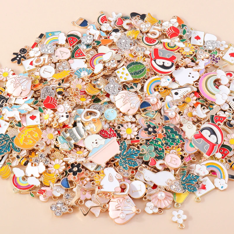 

Leslie Mix Styles 20/30/50pcs Jewelry Making Charms Golden Enamel Plated Pendant For DIY Jewelry Making Handmade Accessories