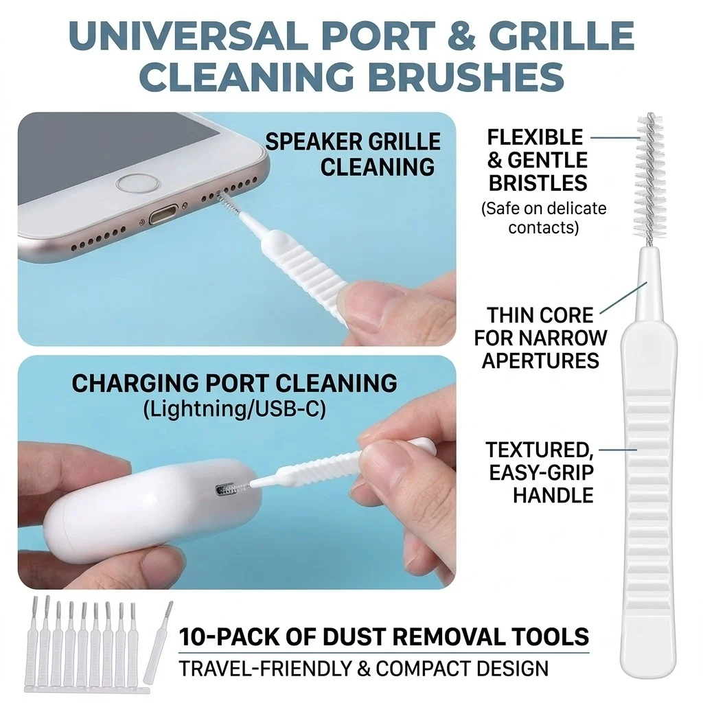 10Pcs Small Cleaning Brush Tool for Mobile Phone Hole, Anti-Clogging Tiny Gap Cleaner for Charging Port, Speaker & Shower