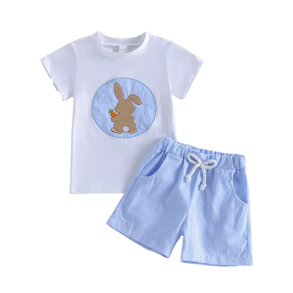 Ready To Ship Spring Baby Clothes 2-Piece Set Rabbit Embroidery Cotton T-Shirt Stripe Shorts Toddler Easter Outfit for Boys