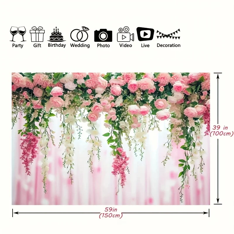 Pink curtain floral photo background Wedding bride background Great birthday studio party props