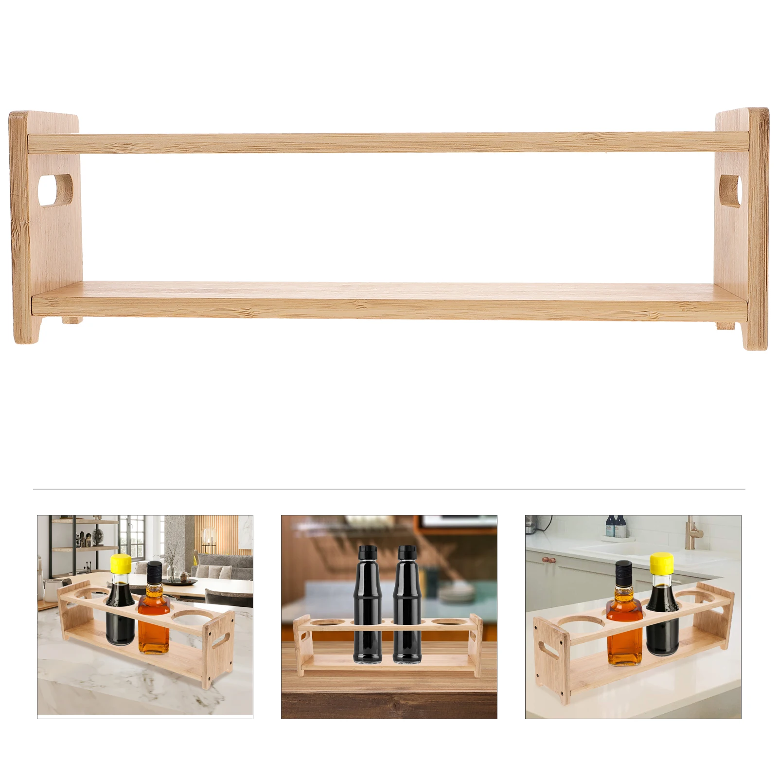 

Bamboo Spice Jar Rack 4 Holes Condiment Bottle Holder 6 2cm Round Hole Kitchen Space Saver Easy Access Storage