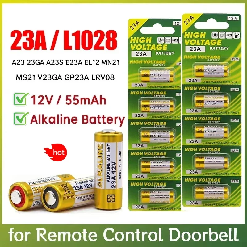 10PCS A23 23A12V Alkaline Battery 23GA A23S E23A EL12 MN21 MS21 V23GA L1028 GP23A LRV08 for Remote Control Doorbell Dry Batteria