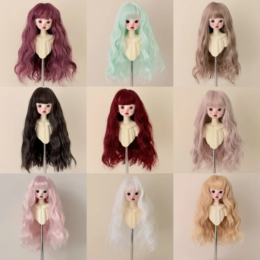 BJD Doll Wig 3/4/6 Size Curly Hair with Bangs Heat Resistant Synthetic Mohair Full Head Wig for 1/3 1/4 1/6 Bjd Doll Accessories