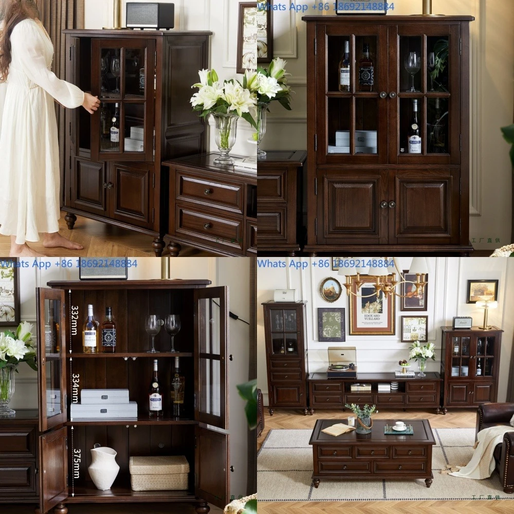 

American style solid wood two door cabinet for living room storage and display