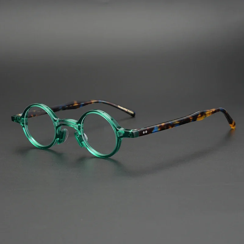 

37mm Acetate Small Round Reading Glasses Men Women Vintage Green Eyeglasses Frame Male Myopia Prescription Glasses Spectacles