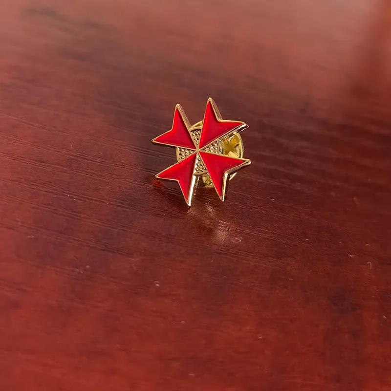 

100pcs Custom Red Flower Lapel Pin Badge Masonic Knights Templar Freemason Cross Soft Enamel Masons Metal Brooches 16mm