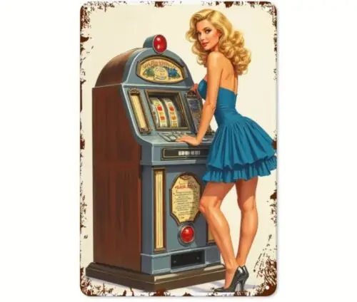 2D Vintage Slot Machine-Themed Metal sign- new - 12x8  -aluminum
