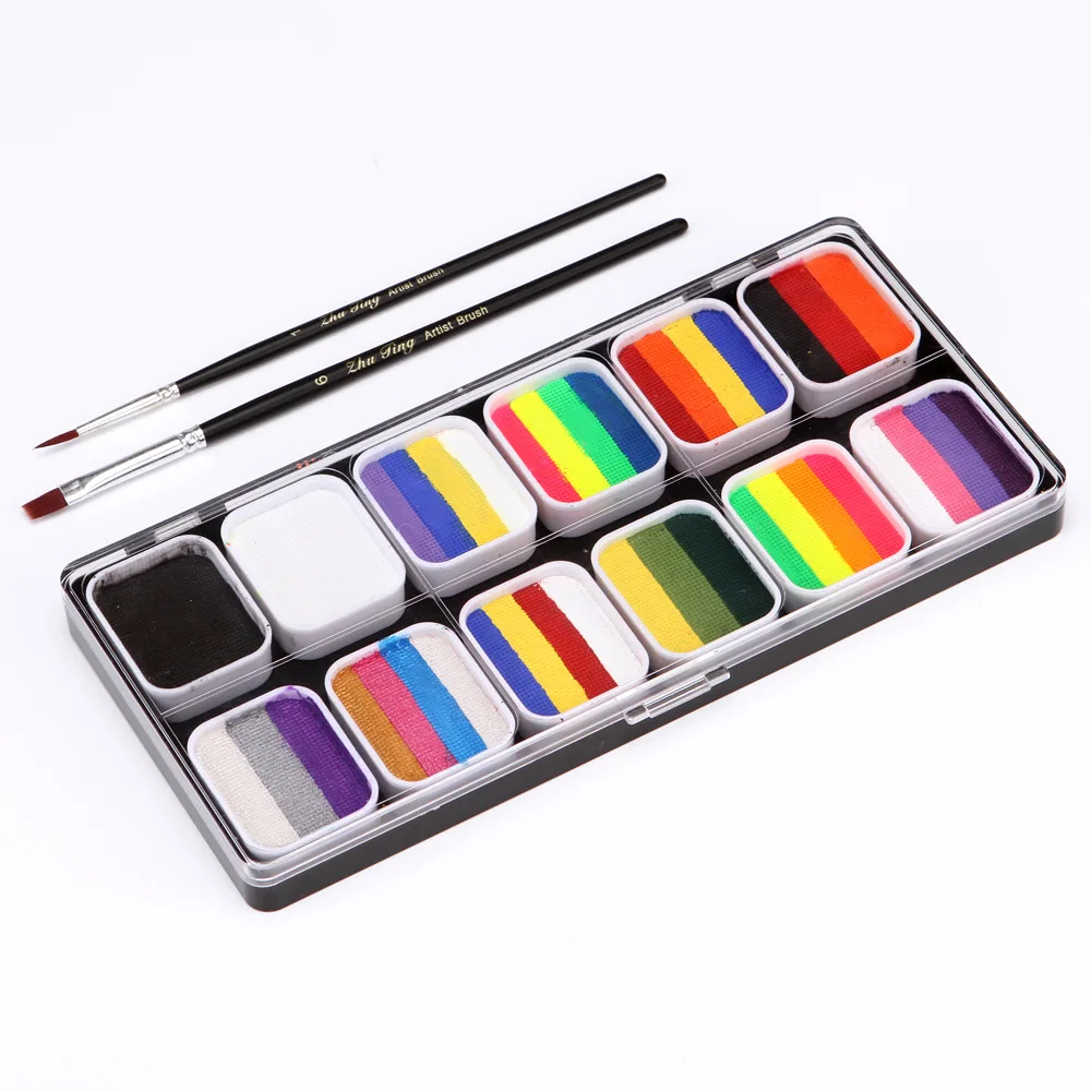 12 Colors Face Body Paint Palette Easy Clean Water-soluble Pigments Flag Halloween Party Ball Game Body Art Rainbow Makeup Ink