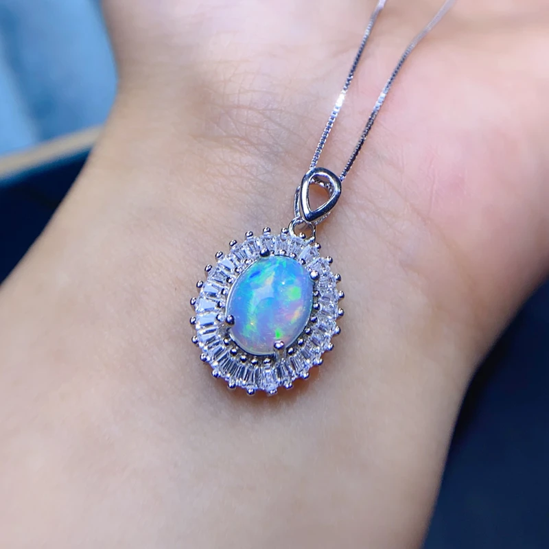 Natural Opal pendant 925 silver inlaid with certificate, 3-carat Opal pendant as a gift for girls