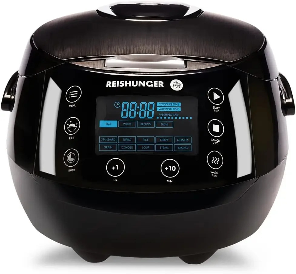 Reishunger Digital Rice Cooker and Steamer, Black, Timer - 8 Cups  Premium Inner Pot, Multi  with 12 Programs & 7Phase T