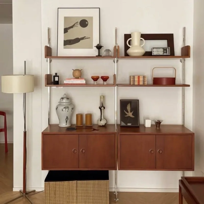 Medieval solid wood wall shelves, decorative storage lattice bookshelves