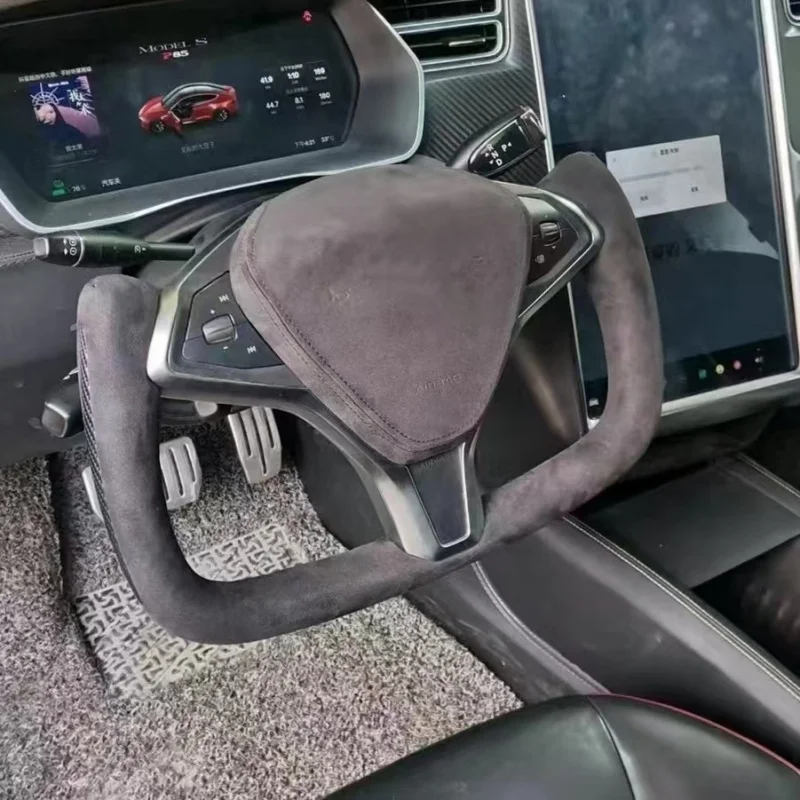 For Tesla Carbon Fiber Yoke Steering Wheel  Model 3 Y S X Nappa Leather Car Modification Steering Wheel With Heating Function