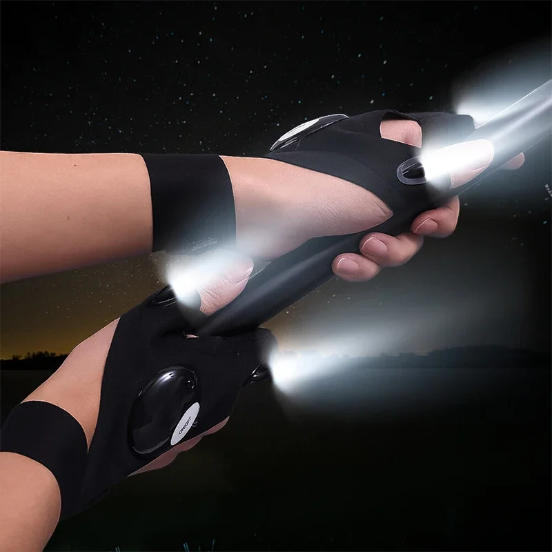 LED Half Finger Glove for Men Women Outdoor Waterproof Night Fishing Bait Cycling Running Flashlight Durable Fingerless Gloves