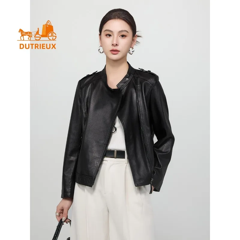 

Autumn and Winter Short Stand Collar Slim Motorcycle Real Leather Jacket, 100% Genuine Sheepskin, High Quality Durable Coat