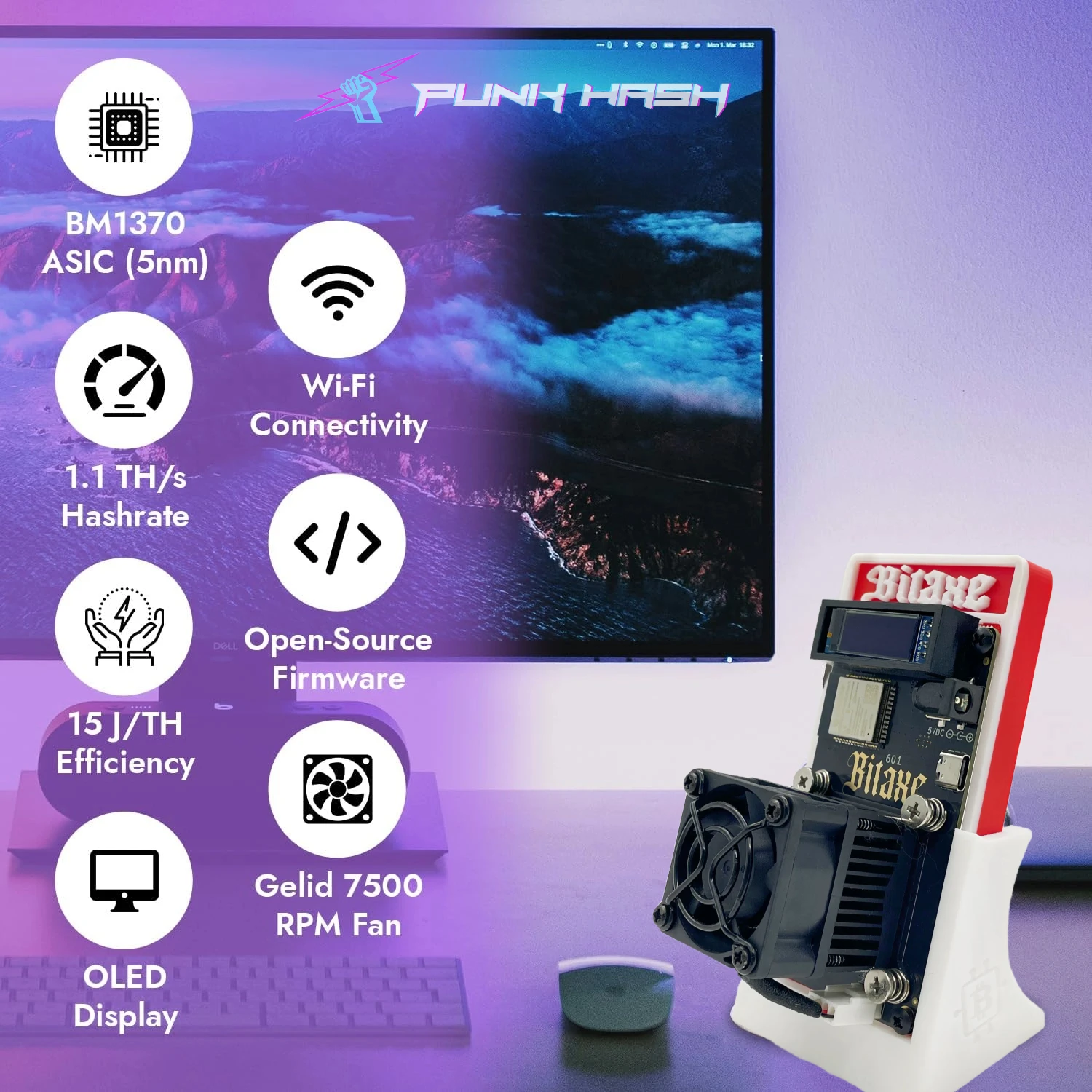 

Bitaxe Gamma 601 Bitcoin (BTC) Solo Home Miner with Power Supply and Support BM1370 ASIC