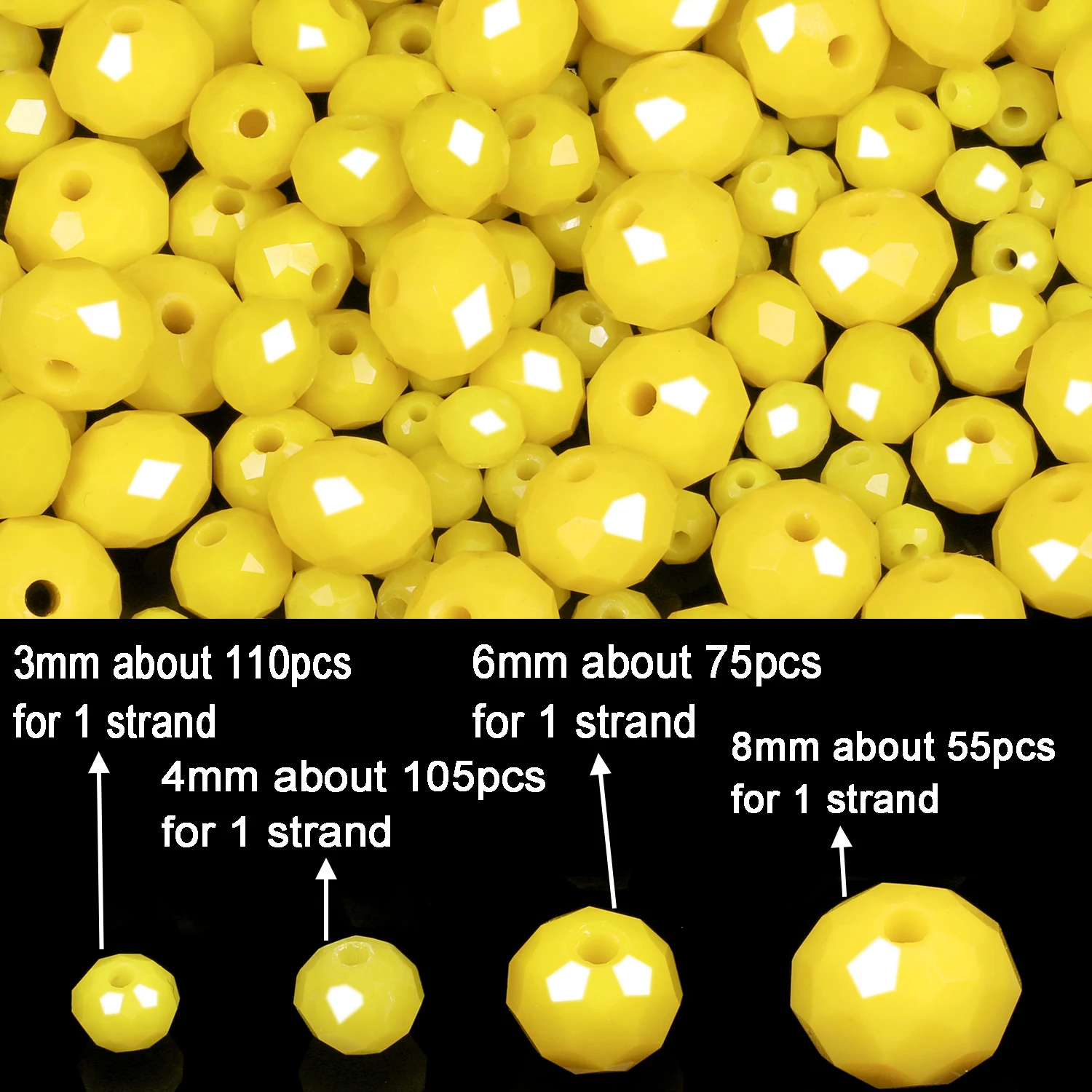 Faceted Crystal Glass Beads Rondelle Shape Beads for Jewelry Making DIY Beading Crafts Accessories Yellow Color 3 4 6 8mm