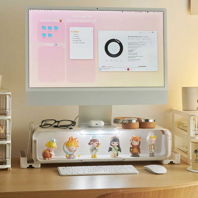 Monitor Stand Desk Riser with Pull Out Drawer Desktop Display Case Figure Organizer for Office Desk Space Saving Storage