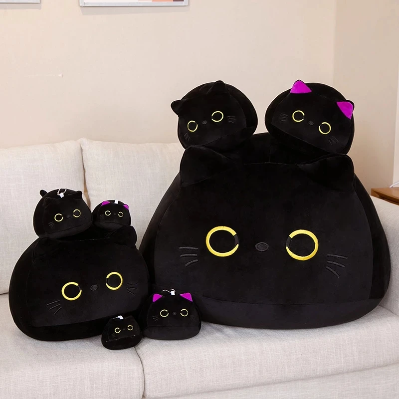 1pc Chubby Black Cat pendant Plush Toy Soft Lovely Anime Pillow Cartoon Animal Stuffed Doll Girls Valentine Day Gift Ornaments