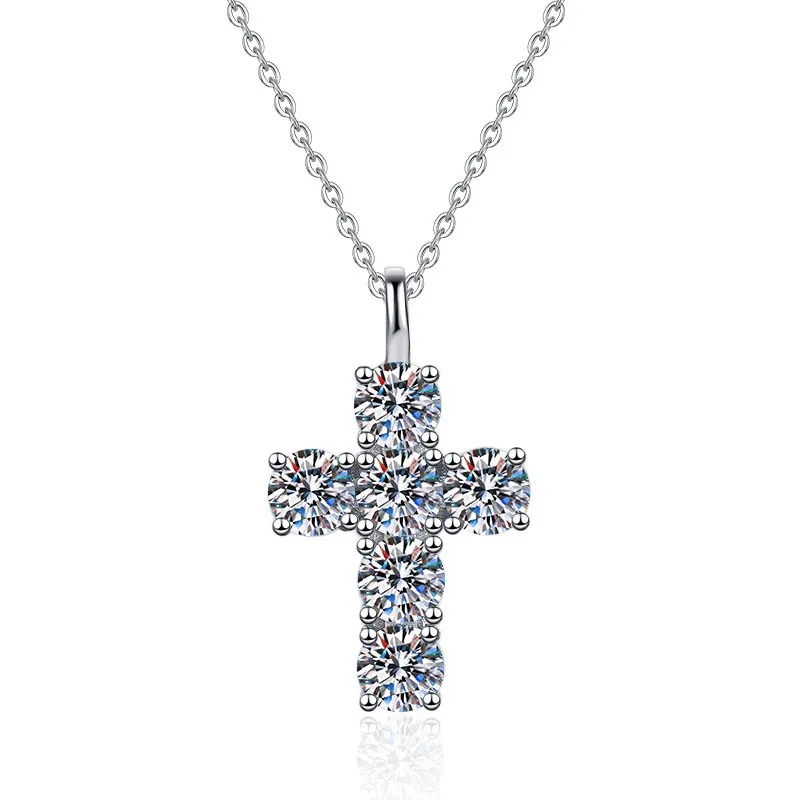 

S925 Sterling Silver Cross Pendant Necklace 0.5Ct D Color Moissanite Collarbone Chain Engagement Jewelry Gift for Valentine's Da