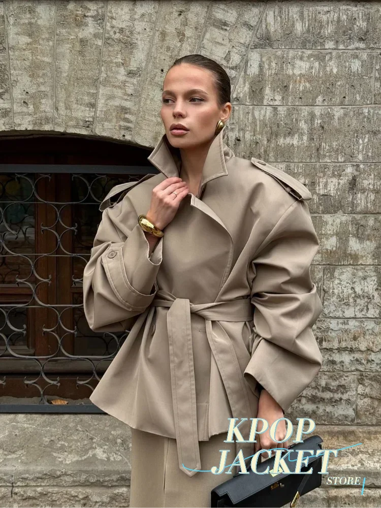 Elegant Lace Up Solid Overcoat Women Chiclapel Collar Button Full Sleeve Loose Coat Autumn Female Street New Oversize Outerwear 3 Elegant Lace Up Solid Overcoat Women Chiclapel Collar Button Full Sleeve Loose Coat Autumn Female Street New Oversize Outerwear 3