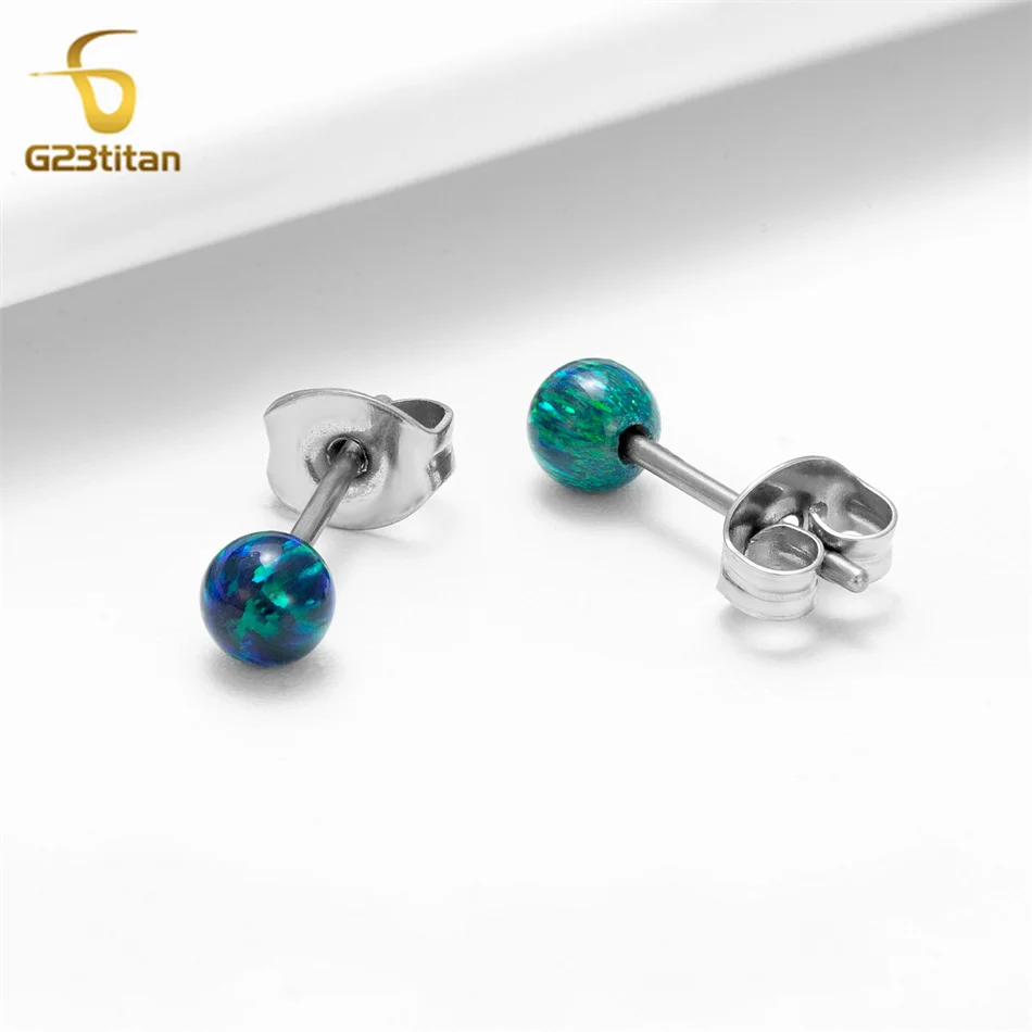 3mm 4mm Emerald Green Opal Stud Earrings for Men Women G23 Titanium Ear Piercing Jewelry Simple Stone Ball Bead Accessories Gift