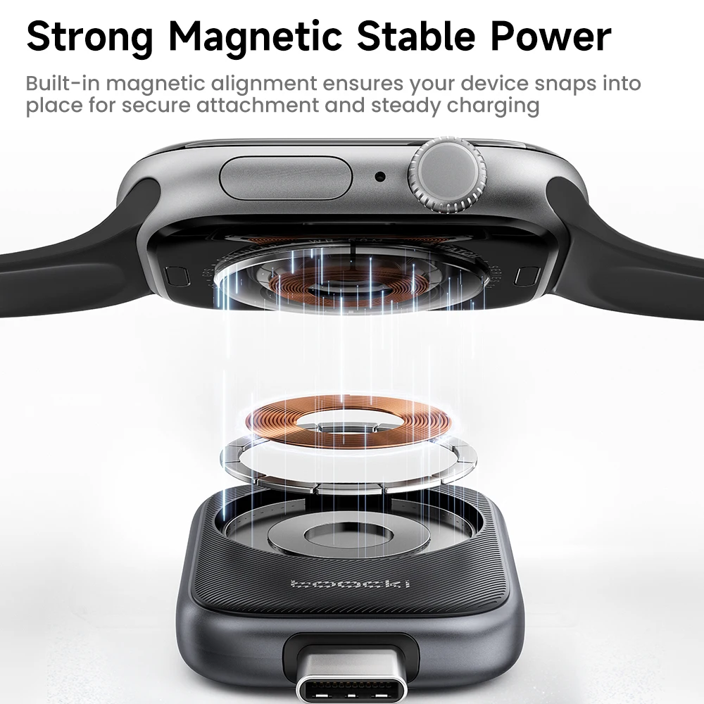 Toocki 2.5W Magnetic Wireless Charger Portable Wireless Watch Charger For Apple Watch S1-S11 Series SE 2-3 Ultra 1-3 Type C Port