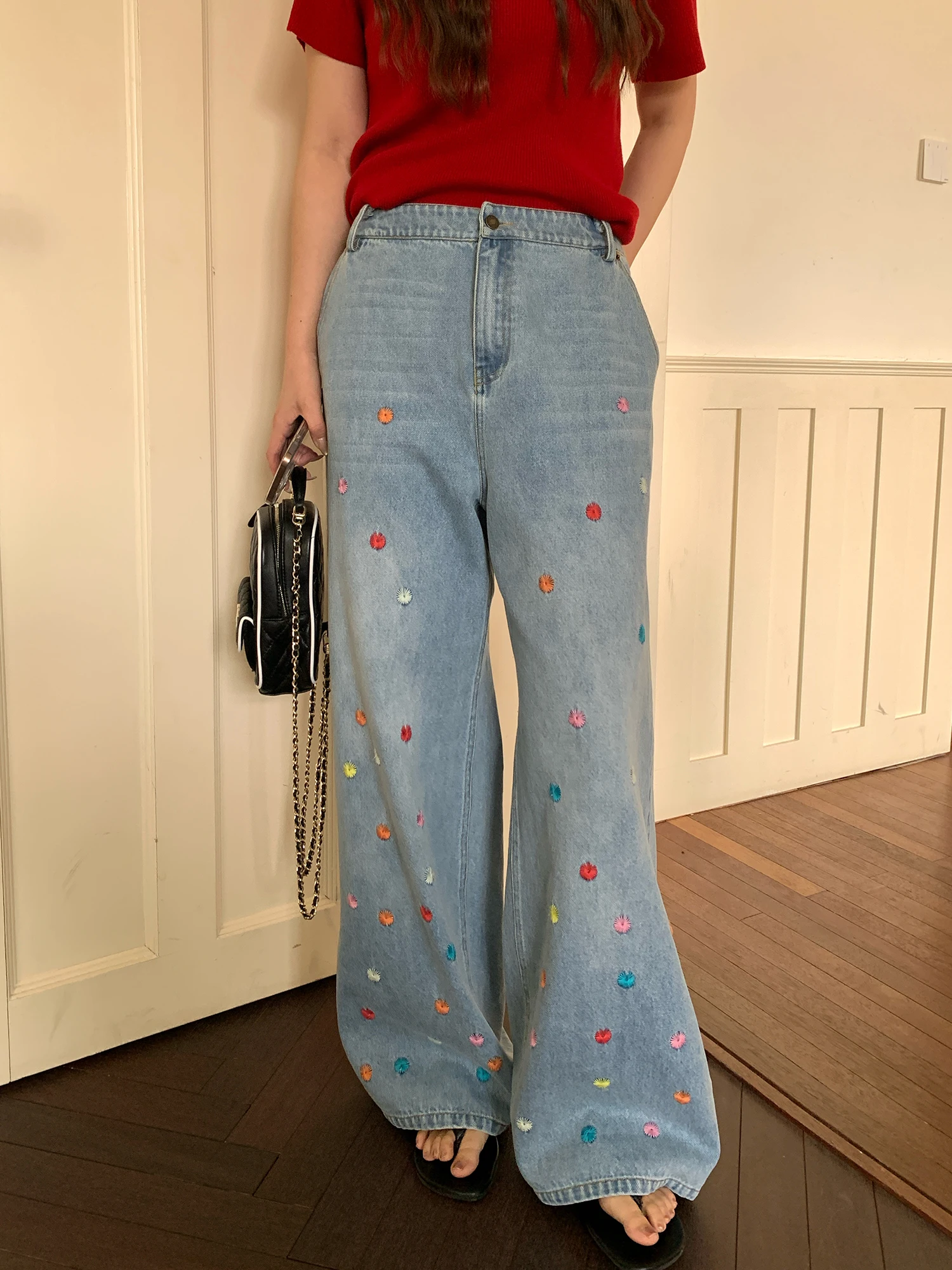 

NAZ Large Size Embroidered Straight Leg Jeans Vintage Heavy Du Waed Spring Faionable Casual High Waist Women's...