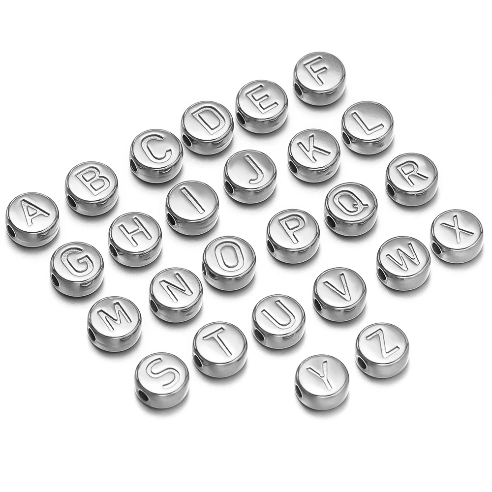 10pcs Stainless Steel 7mm Round Beads Gold Letters Figures Loose Spacer Beads for DIY Necklace Charms Jewelry Bracelet Making