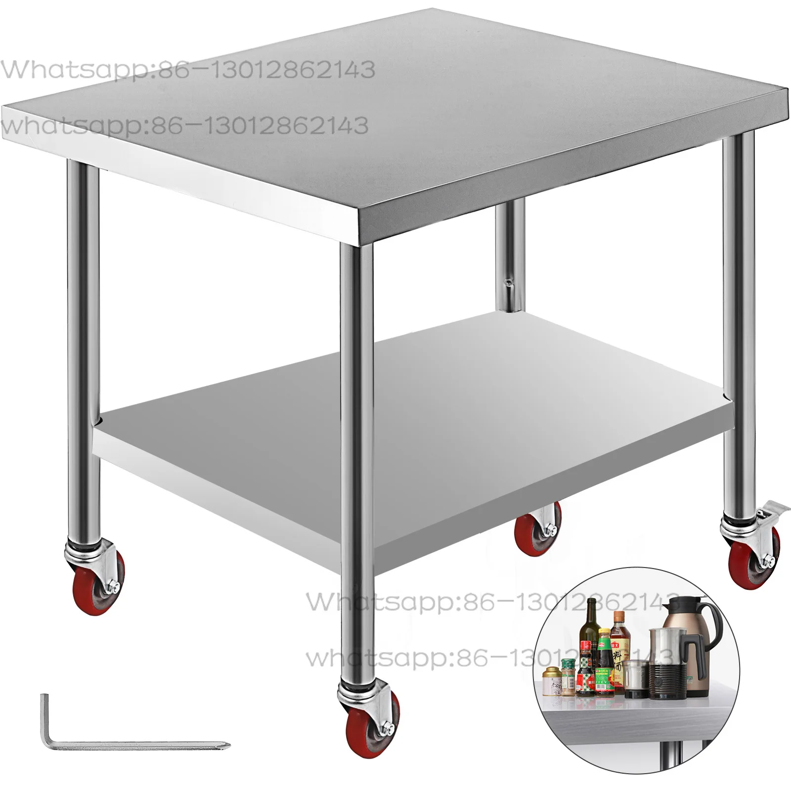 

Stainless Steel Kitchen Worktable shelves Commercial Work Bench Table with Caster Wheels for Home Restaurant Storage