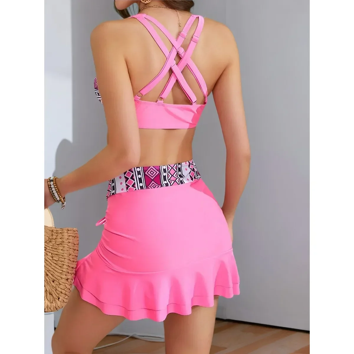 جديد مثير كروس بيكيني ثلاث قطع بدلة السباحة النسائية سبليت