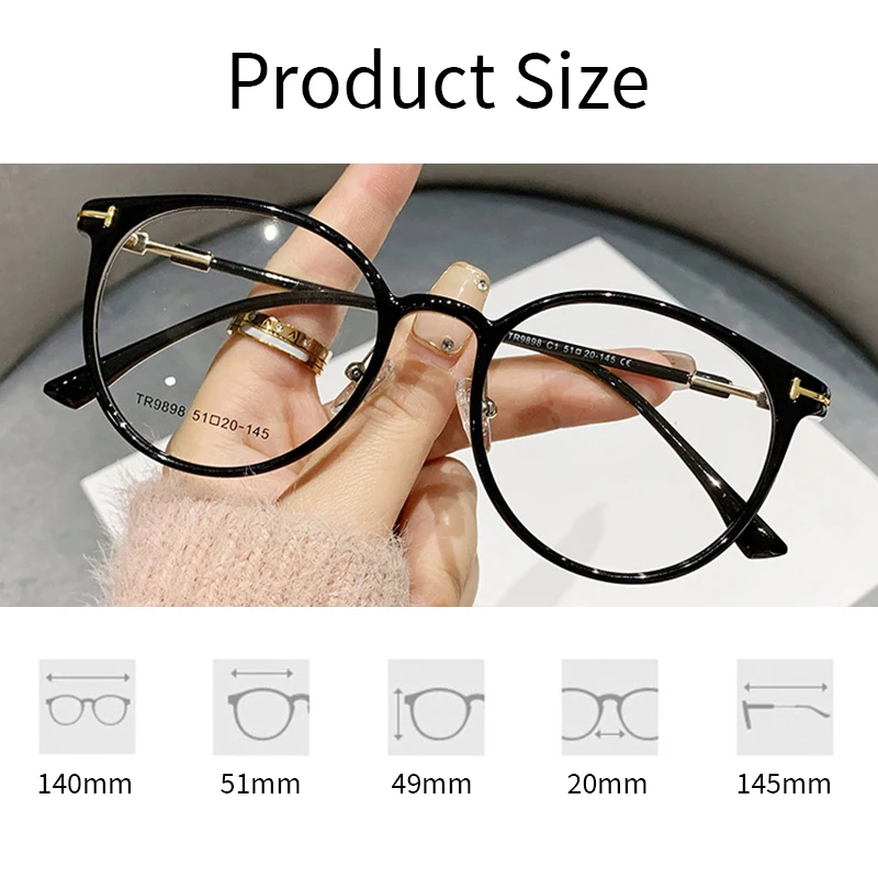 MOMOJA Fashion Men\'s Retro Round Glasses Frame Ultra-Light TR90 Alloy Optical Prescription Women\'s Eyeglasses Frames TR9898