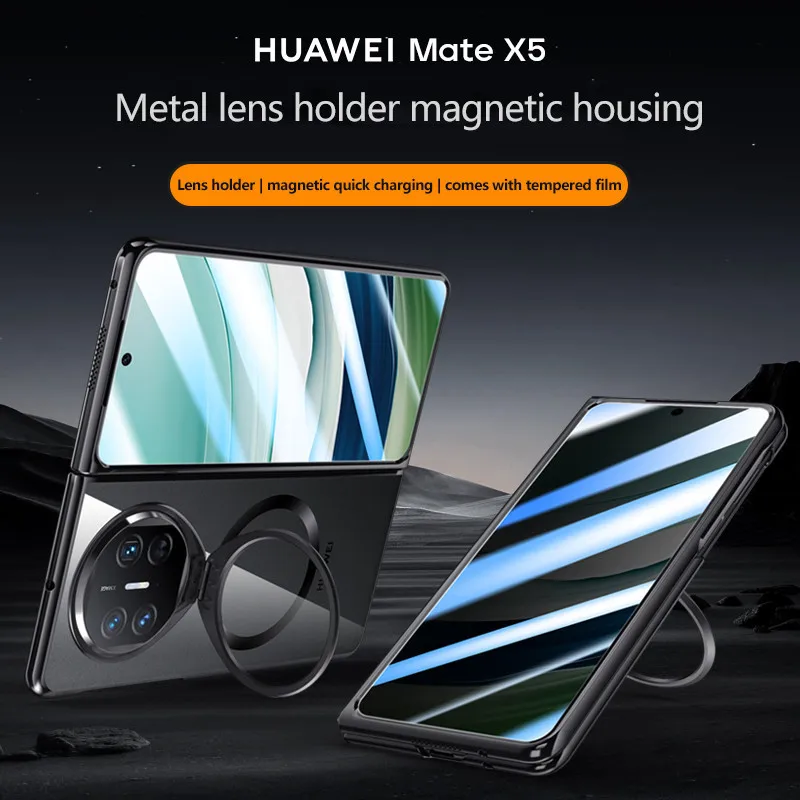 Metal Lens kickstand Magsafe Case For Huawei Mate X5 X3 Wireless Magnetic Charging PC Hard Protector Cover With Tempered Film