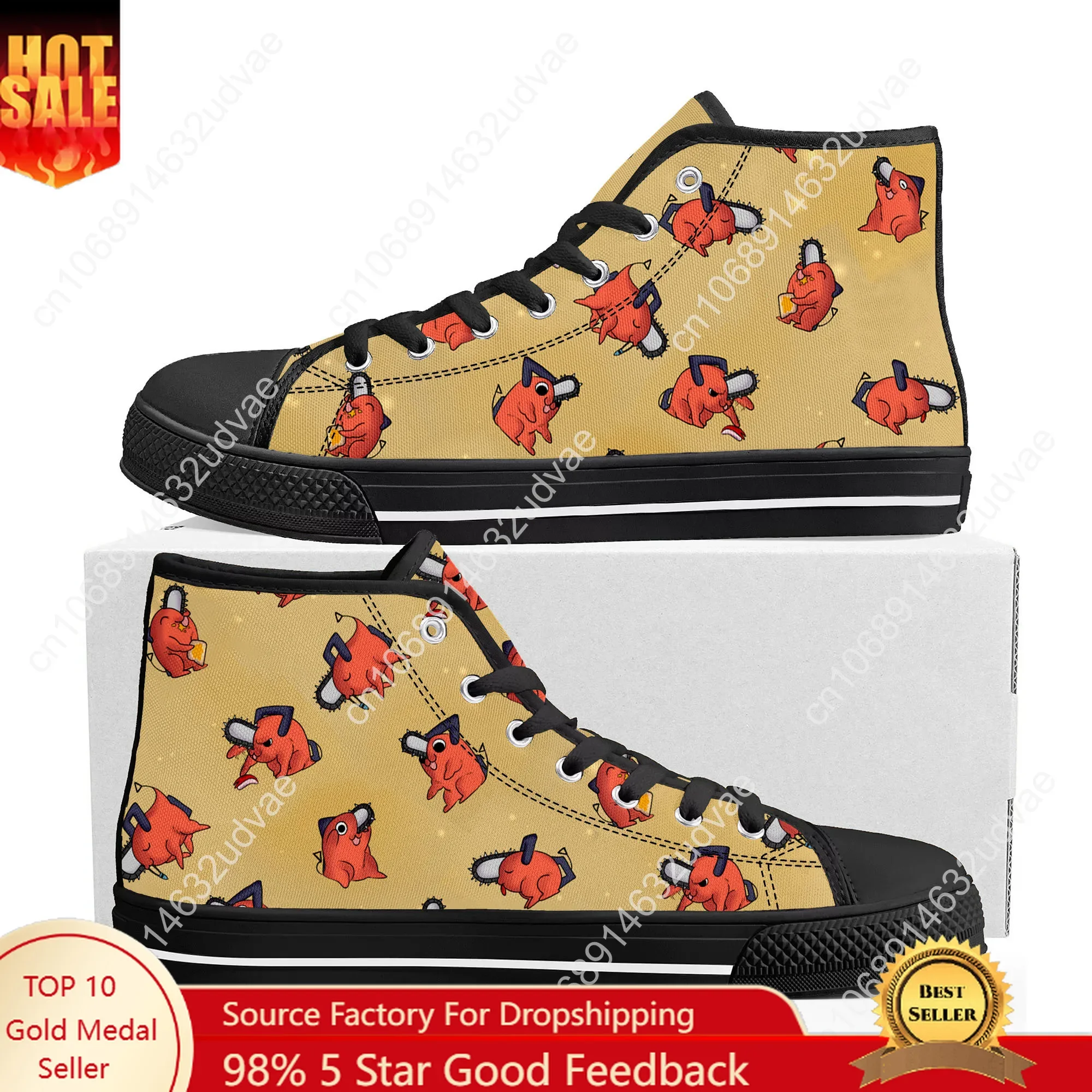 

C-Chainsaw Man High Top Shoes Men Women Teenager Sneakers Canvas High Quality Sneaker Casual Custom Made Couple Shoe Black Sole