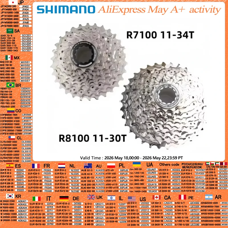 Shimano 105 R7100 Ultegra R8100 12 vitesses vélo de route Cassette R7101 11-34T 11-36T roue libre R8101 11-30T 11-34T K7 12s