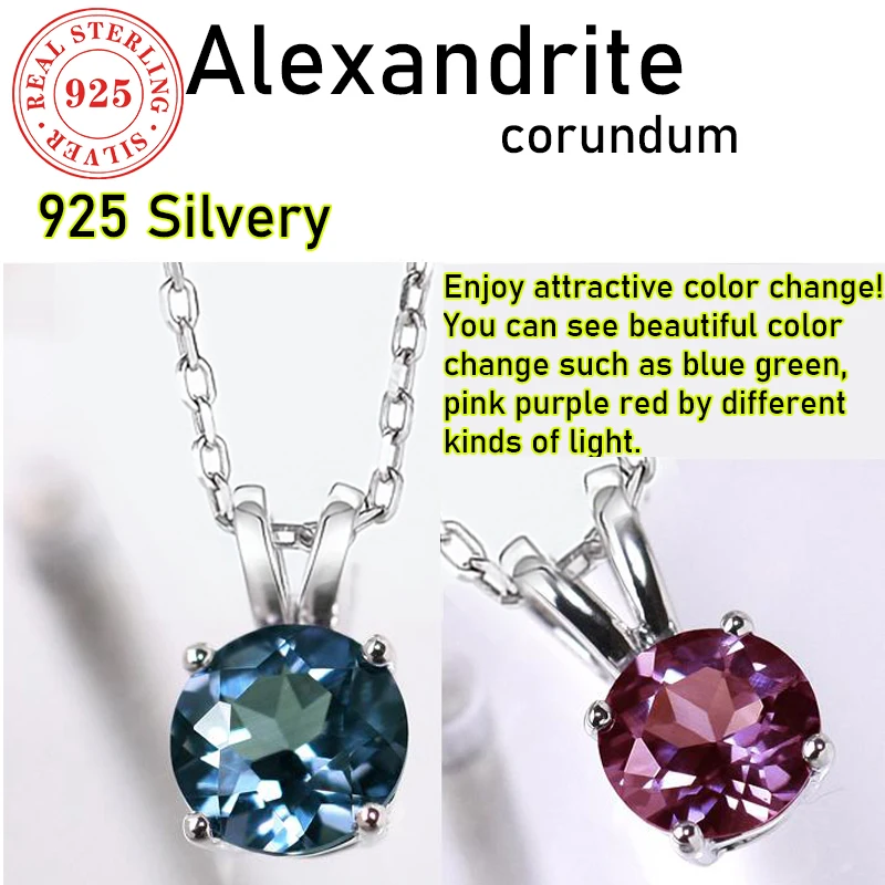 

925 Silvery Round Cut Alexandrite Pendant For Women Wedding Pendant With Color Changing Gemstone Birthday Gift For Girlfriend