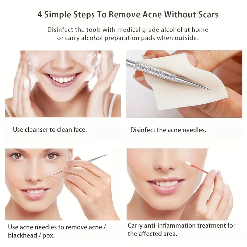 6 قطع من مشابك الخلايا المصنوعة من الفولاذ المقاوم للصدأ لإزالة الرؤوس السوداء وحب الشباب واللحية القصيرة، مناسبة لجميع أنواع البشرة.