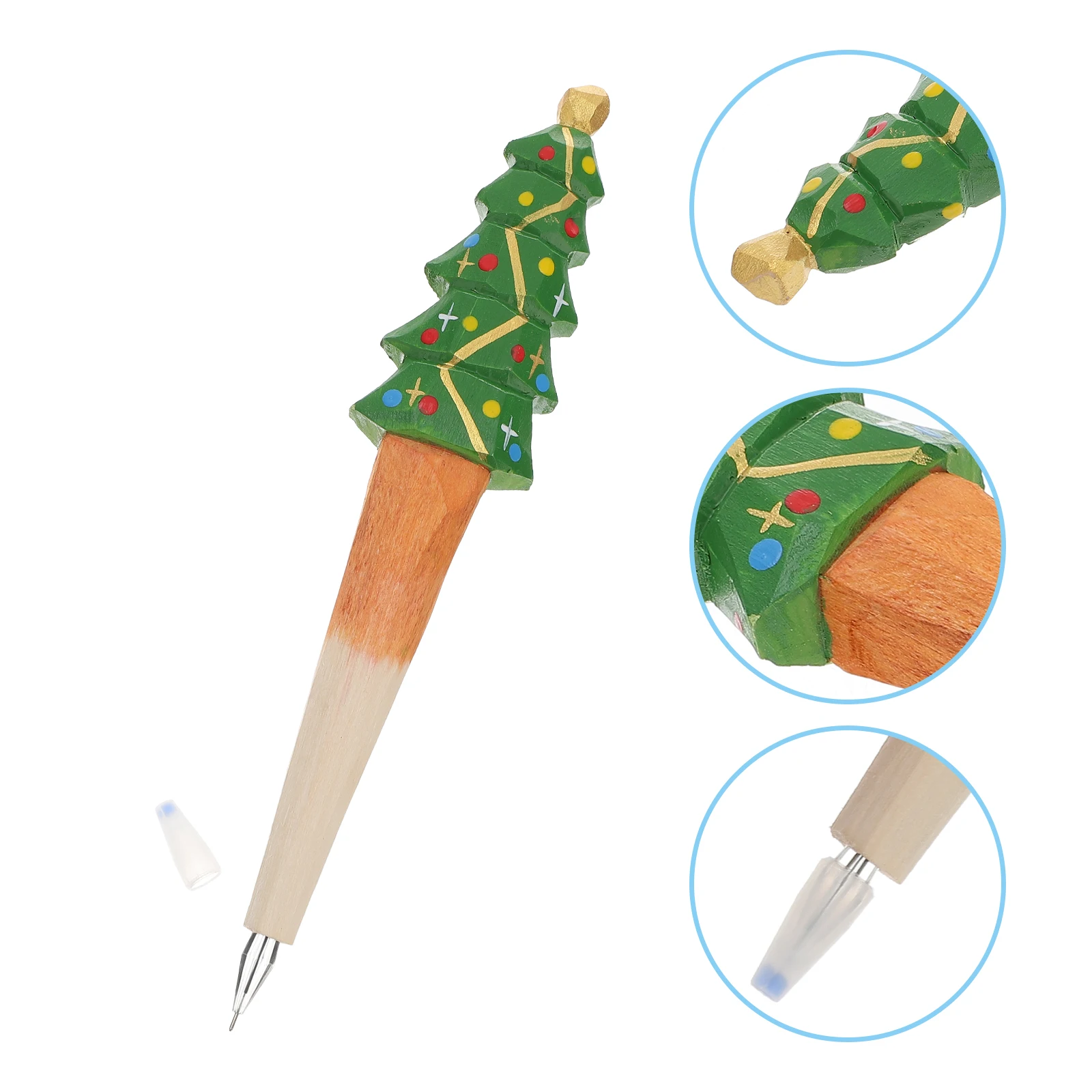 

Cartoon Santa Claus Pen Christmas Wooden Carving Snowman Design Gift Kids Smooth Writing School Children Present