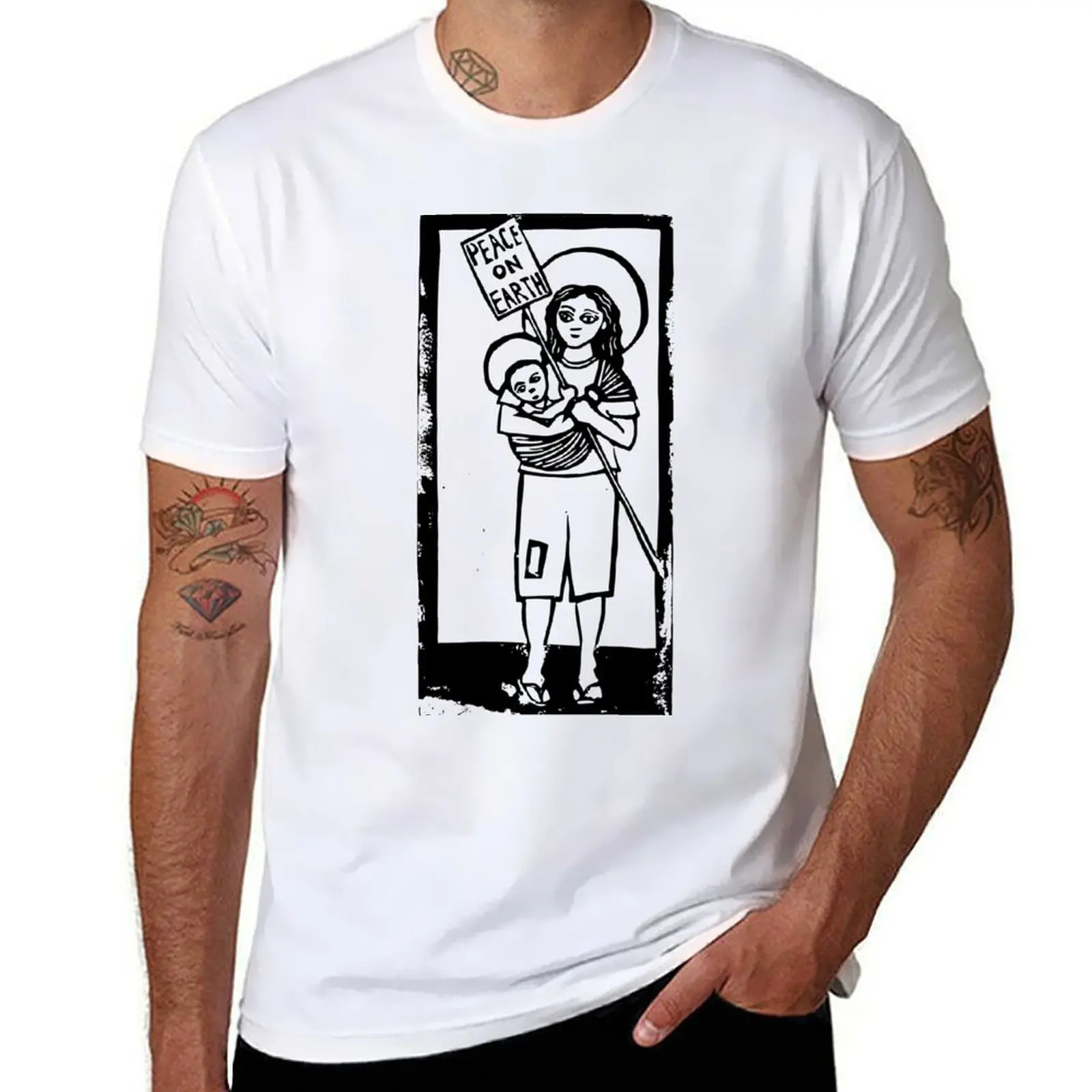 

Mary and Jesus Linocut Image T-Shirt anime tshirt t shirts designer T-Shirt