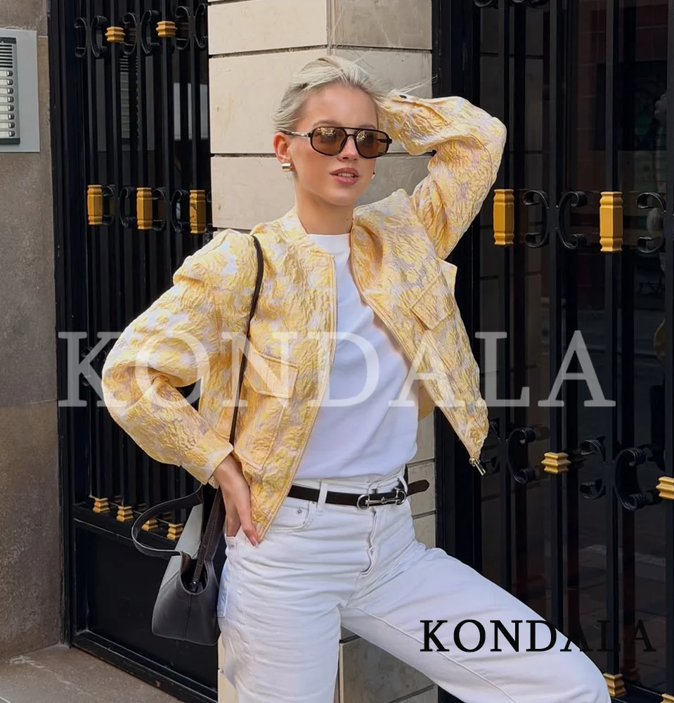 

KONDALA Women Trendy Jacquard Jacket High Street Casual Holidays Bomber Jacket 2026 Spring Summer Fashion Ladies Zipper Jacket